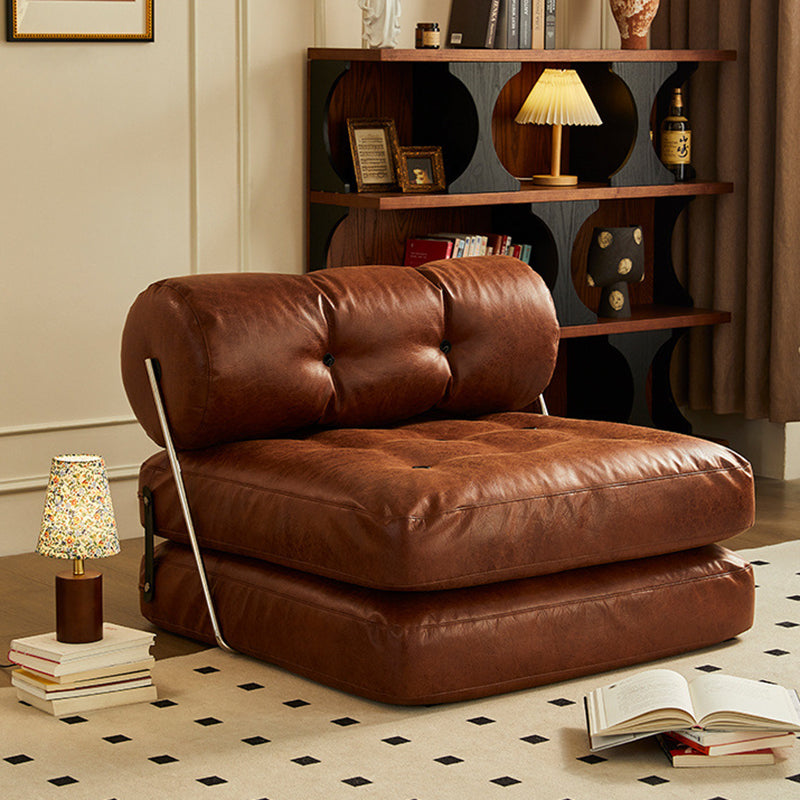 Traditional French Square Cylinder Foldable Faux Oil-waxed Leather Stainless Steel Doll Sponge Sofa Backrest Armless For Living Room