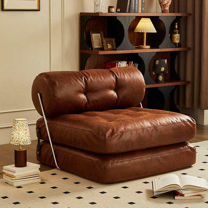 Traditional French Square Cylinder Foldable Faux Oil-waxed Leather Stainless Steel Doll Sponge Sofa Backrest Armless For Living Room