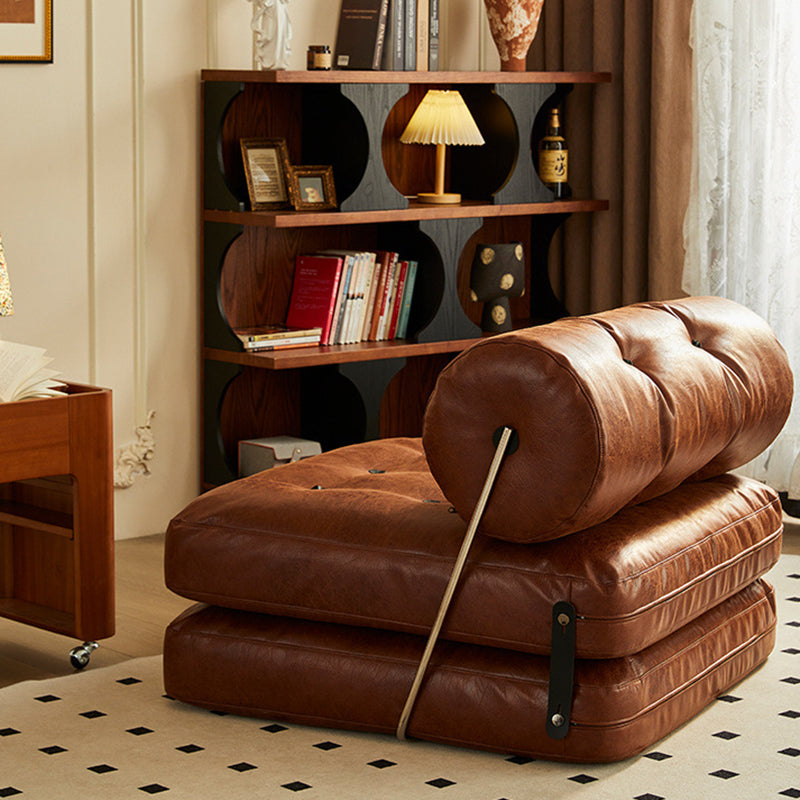 Traditional French Square Cylinder Foldable Faux Oil-waxed Leather Stainless Steel Doll Sponge Sofa Backrest Armless For Living Room