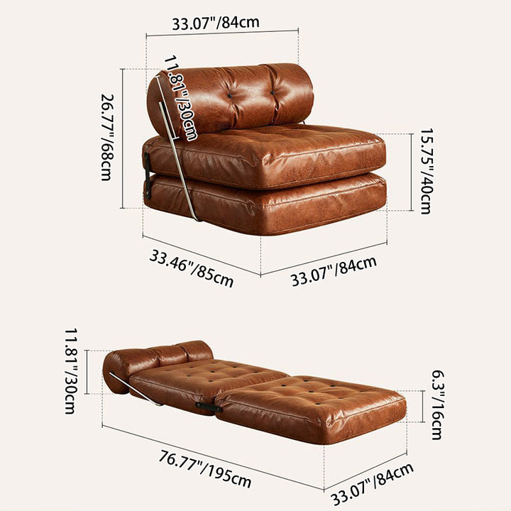 Traditional French Square Cylinder Foldable Faux Oil-waxed Leather Stainless Steel Doll Sponge Sofa Backrest Armless For Living Room