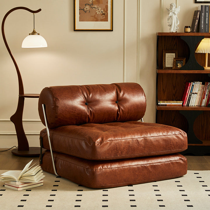 Traditional French Square Cylinder Foldable Faux Oil-waxed Leather Stainless Steel Doll Sponge Sofa Backrest Armless For Living Room