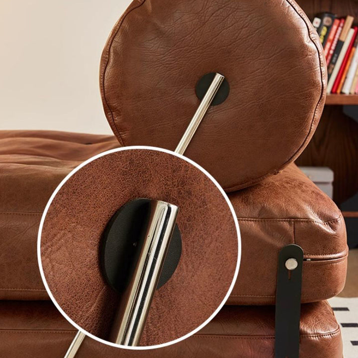 Traditional French Square Cylinder Foldable Faux Oil-waxed Leather Stainless Steel Doll Sponge Sofa Backrest Armless For Living Room