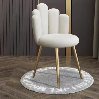 Silla de comedor sin brazos con respaldo de acero al carbono tapizada en franela de pétalos redondos nórdicos contemporáneos para comedor 