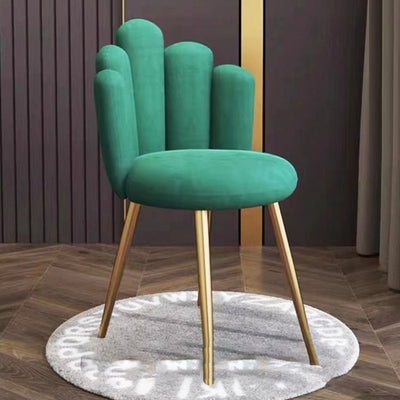 Silla de comedor sin brazos con respaldo de acero al carbono tapizada en franela de pétalos redondos nórdicos contemporáneos para comedor 