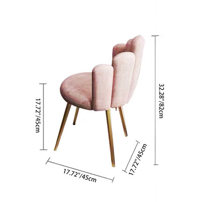 Silla de comedor sin brazos con respaldo de acero al carbono tapizada en franela de pétalos redondos nórdicos contemporáneos para comedor 