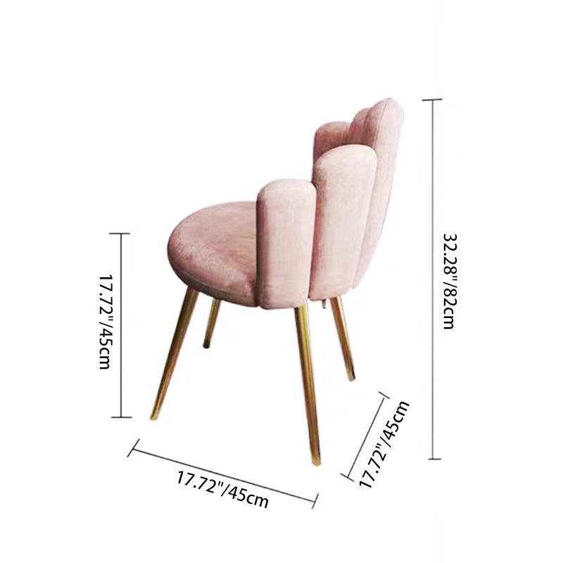 Silla de comedor sin brazos con respaldo de acero al carbono tapizada en franela de pétalos redondos nórdicos contemporáneos para comedor 