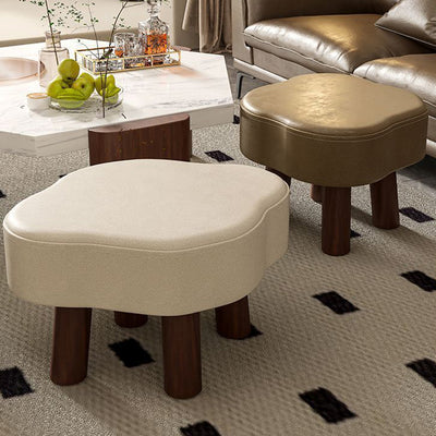 Forme de nuage nordique contemporaine Bandes antidérapantes Tabouret bas en bois massif et cuir Sans dossier Sans accoudoirs Pour salon 