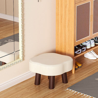 Forme de nuage nordique contemporaine Bandes antidérapantes Tabouret bas en bois massif et cuir Sans dossier Sans accoudoirs Pour salon 