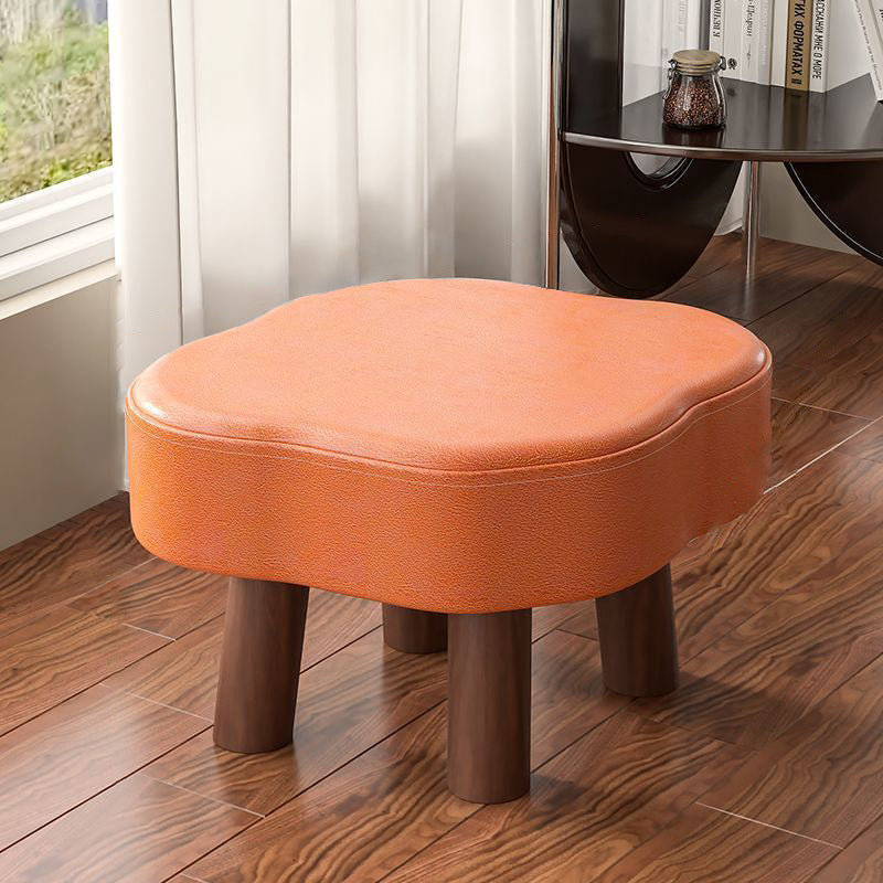 Forme de nuage nordique contemporaine Bandes antidérapantes Tabouret bas en bois massif et cuir Sans dossier Sans accoudoirs Pour salon 