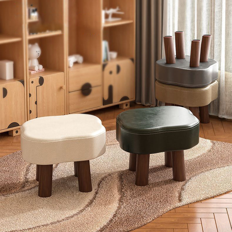 Forme de nuage nordique contemporaine Bandes antidérapantes Tabouret bas en bois massif et cuir Sans dossier Sans accoudoirs Pour salon 