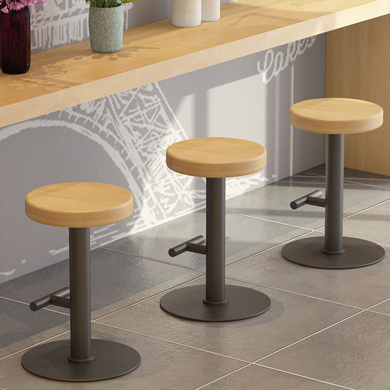 Modern Minimalist Round Pine Iron Bar Stool Backless Armless Footrest For Dining Room