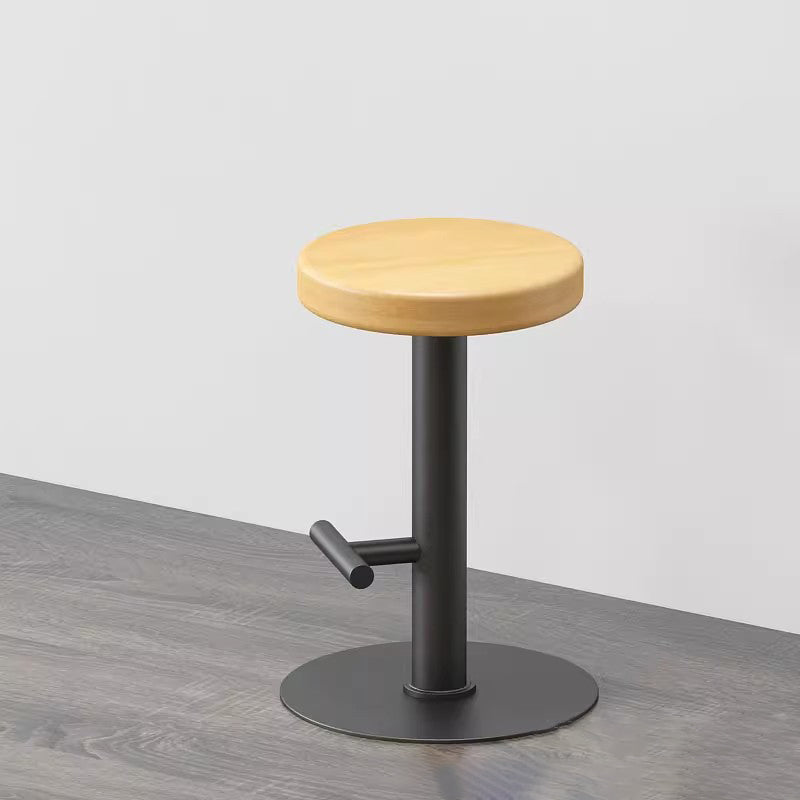 Modern Minimalist Round Pine Iron Bar Stool Backless Armless Footrest For Dining Room