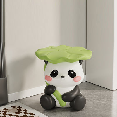 Zeitgenössischer kreativer niedlicher Lotusblatt-Panda-Fiberglas-Fußhocker ohne Rückenlehne und Armlehne für Eingangsbereiche 