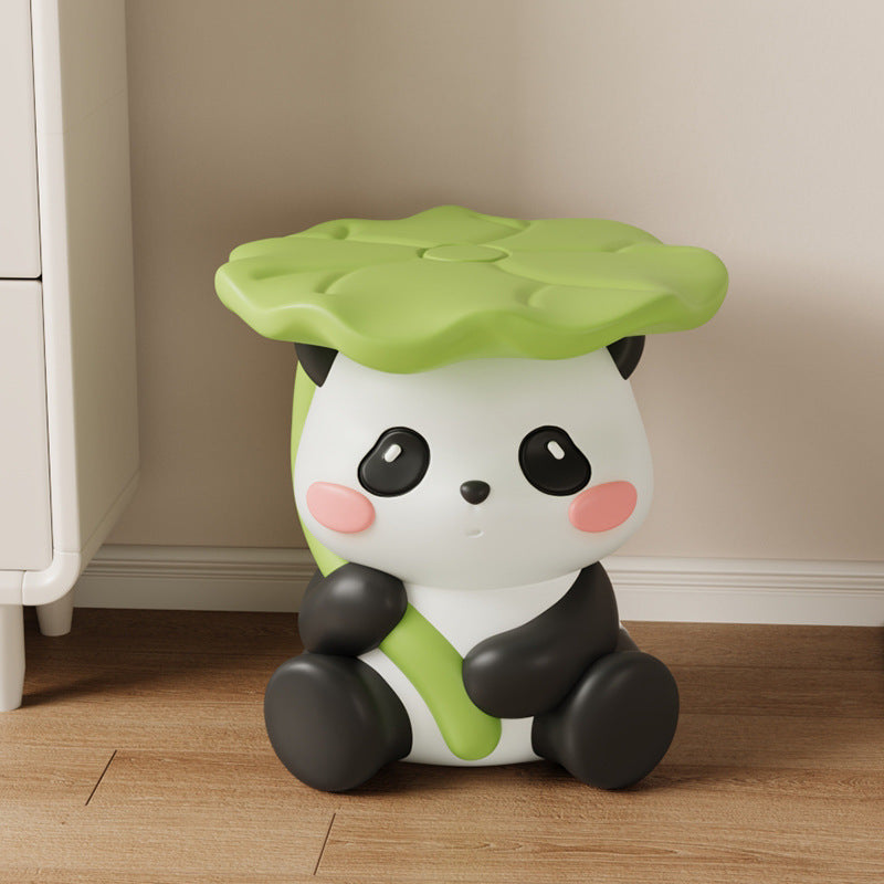 Zeitgenössischer kreativer niedlicher Lotusblatt-Panda-Fiberglas-Fußhocker ohne Rückenlehne und Armlehne für Eingangsbereiche 