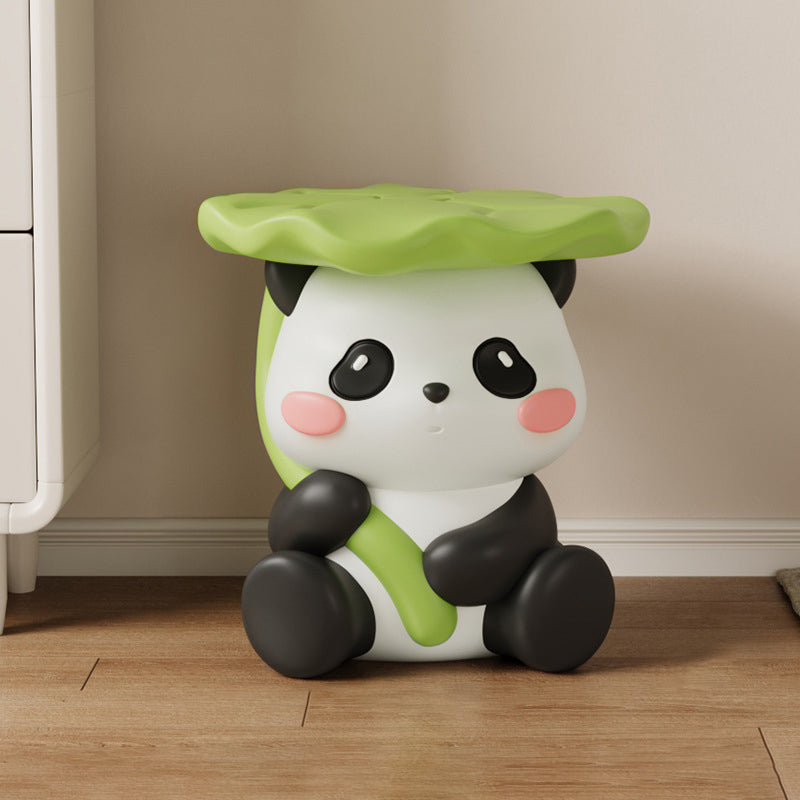 Zeitgenössischer kreativer niedlicher Lotusblatt-Panda-Fiberglas-Fußhocker ohne Rückenlehne und Armlehne für Eingangsbereiche 