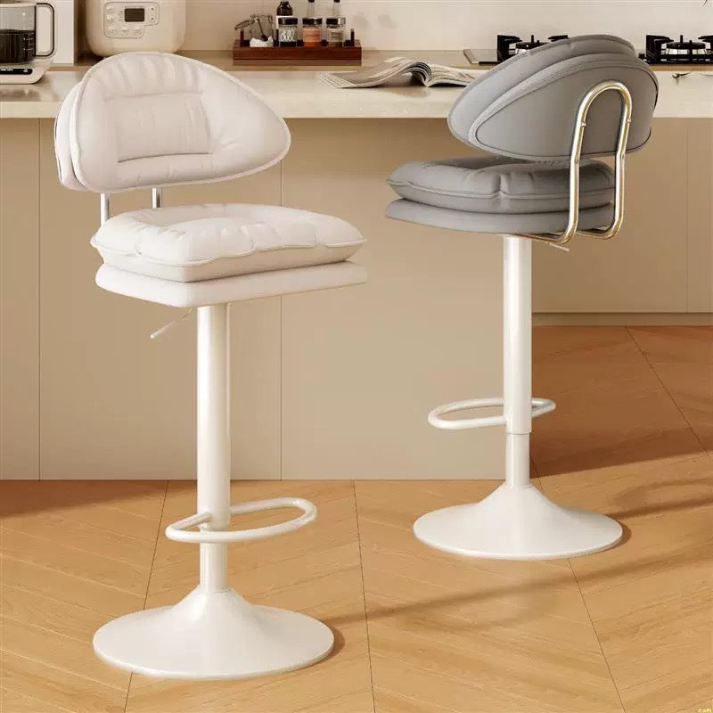 Tabouret de bar moderne minimaliste en acier avec dossier et accoudoirs, rembourré en cuir PU, coton et éponge, pour salle à manger 