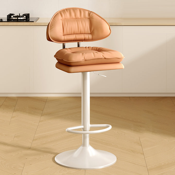 Tabouret de bar moderne minimaliste en acier avec dossier et accoudoirs, rembourré en cuir PU, coton et éponge, pour salle à manger 