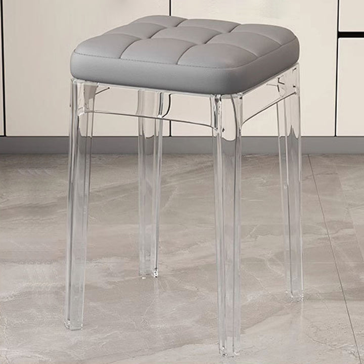Contemporain Nordique Transparent Carré PU Cuir PET Chaise de Salle à Manger Sans Dossier Sans Accoudoirs Pour Salle à Manger 
