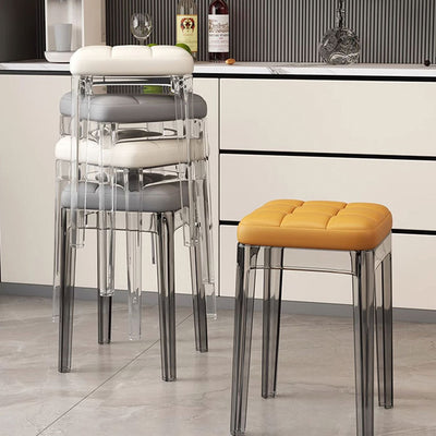 Contemporáneo Nórdico Transparente Cuadrado PU PET Silla de Comedor Sin Respaldo Sin Brazos Para Comedor 