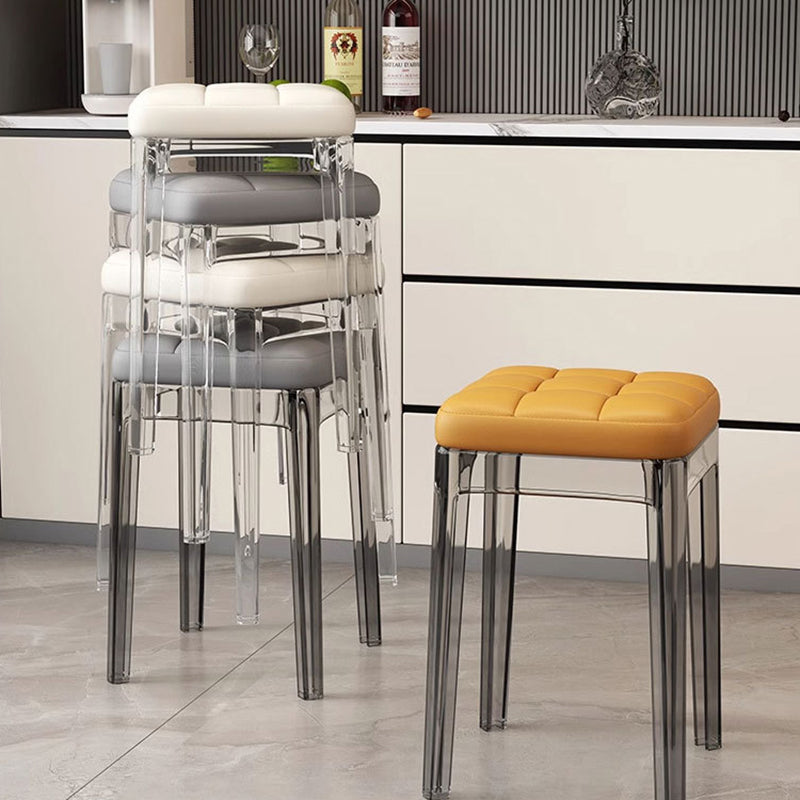 Contemporáneo Nórdico Transparente Cuadrado PU PET Silla de Comedor Sin Respaldo Sin Brazos Para Comedor 