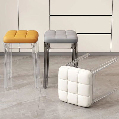 Contemporáneo Nórdico Transparente Cuadrado PU PET Silla de Comedor Sin Respaldo Sin Brazos Para Comedor 