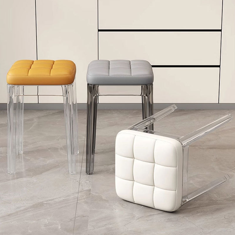 Contemporáneo Nórdico Transparente Cuadrado PU PET Silla de Comedor Sin Respaldo Sin Brazos Para Comedor 