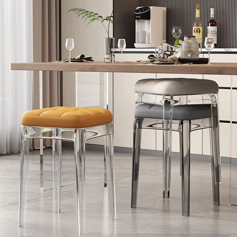 Contemporain Nordique Transparent Carré PU Cuir PET Chaise de Salle à Manger Sans Dossier Sans Accoudoirs Pour Salle à Manger 