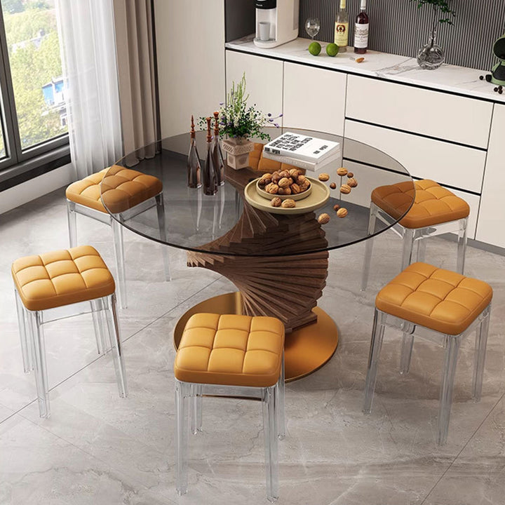 Contemporain Nordique Transparent Carré PU Cuir PET Chaise de Salle à Manger Sans Dossier Sans Accoudoirs Pour Salle à Manger 
