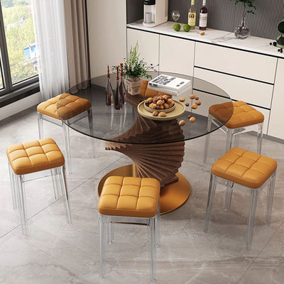 Contemporáneo Nórdico Transparente Cuadrado PU PET Silla de Comedor Sin Respaldo Sin Brazos Para Comedor 