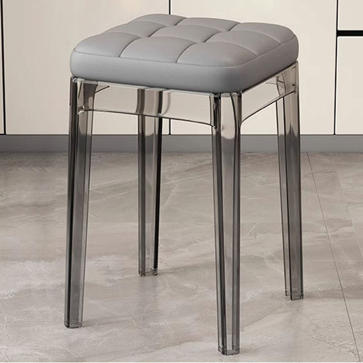 Contemporain Nordique Transparent Carré PU Cuir PET Chaise de Salle à Manger Sans Dossier Sans Accoudoirs Pour Salle à Manger 
