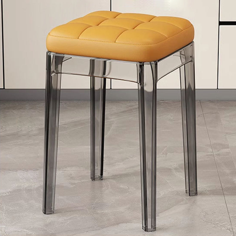 Contemporain Nordique Transparent Carré PU Cuir PET Chaise de Salle à Manger Sans Dossier Sans Accoudoirs Pour Salle à Manger 