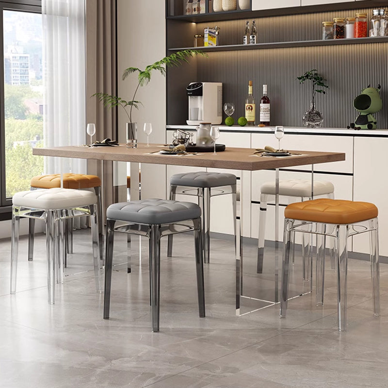 Contemporain Nordique Transparent Carré PU Cuir PET Chaise de Salle à Manger Sans Dossier Sans Accoudoirs Pour Salle à Manger 