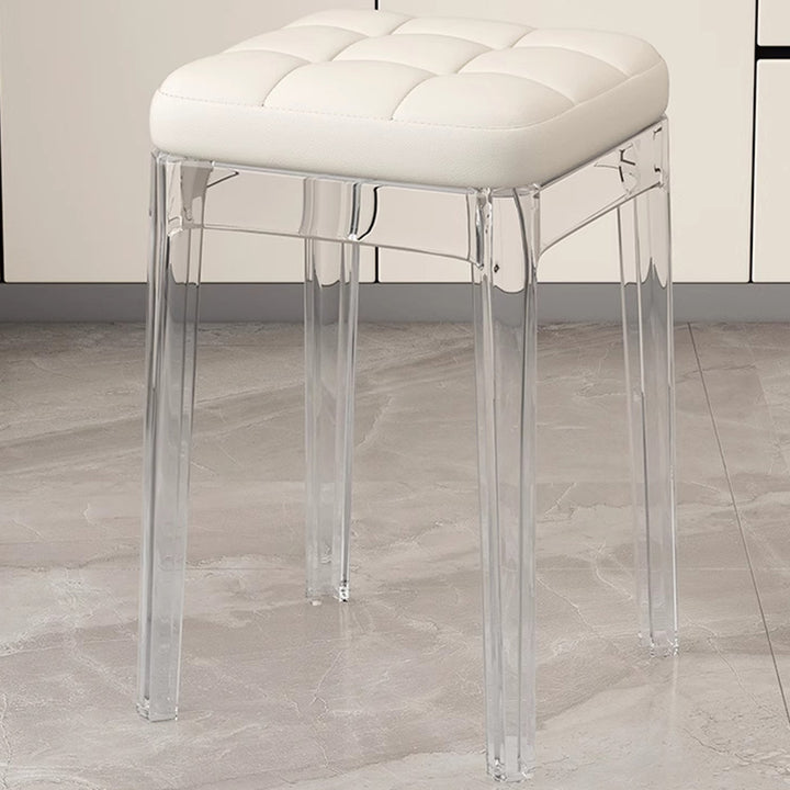 Contemporain Nordique Transparent Carré PU Cuir PET Chaise de Salle à Manger Sans Dossier Sans Accoudoirs Pour Salle à Manger 