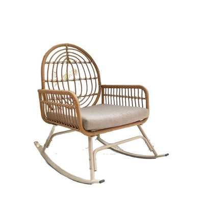 Zeitgenössischer Boho-Stoff Stahllegierung PE Rattan Webstuhl Schaukelstuhl Rückenlehne Armlehne für Wohnzimmer 