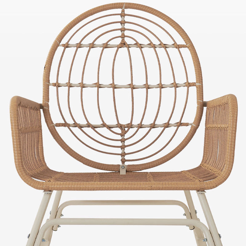 Zeitgenössischer Boho-Stoff Stahllegierung PE Rattan Webstuhl Schaukelstuhl Rückenlehne Armlehne für Wohnzimmer 