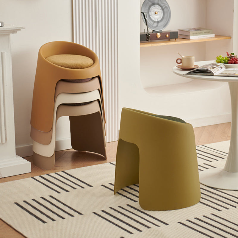 Contemporary Nordic Round Velvet PP Sponge Upholstered Dining Chair Backless Armless For Dining Room