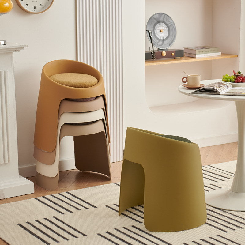 Contemporary Nordic Round Velvet PP Sponge Upholstered Dining Chair Backless Armless For Dining Room