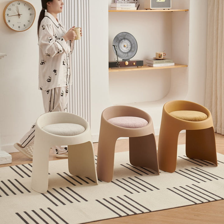 Contemporary Nordic Round Velvet PP Sponge Upholstered Dining Chair Backless Armless For Dining Room
