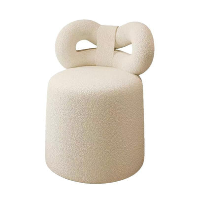 Taburete de tocador contemporáneo nórdico de crema con respaldo cilíndrico de lana de cordero de madera maciza sin brazos para dormitorio 