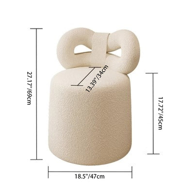 Taburete de tocador contemporáneo nórdico de crema con respaldo cilíndrico de lana de cordero de madera maciza sin brazos para dormitorio 