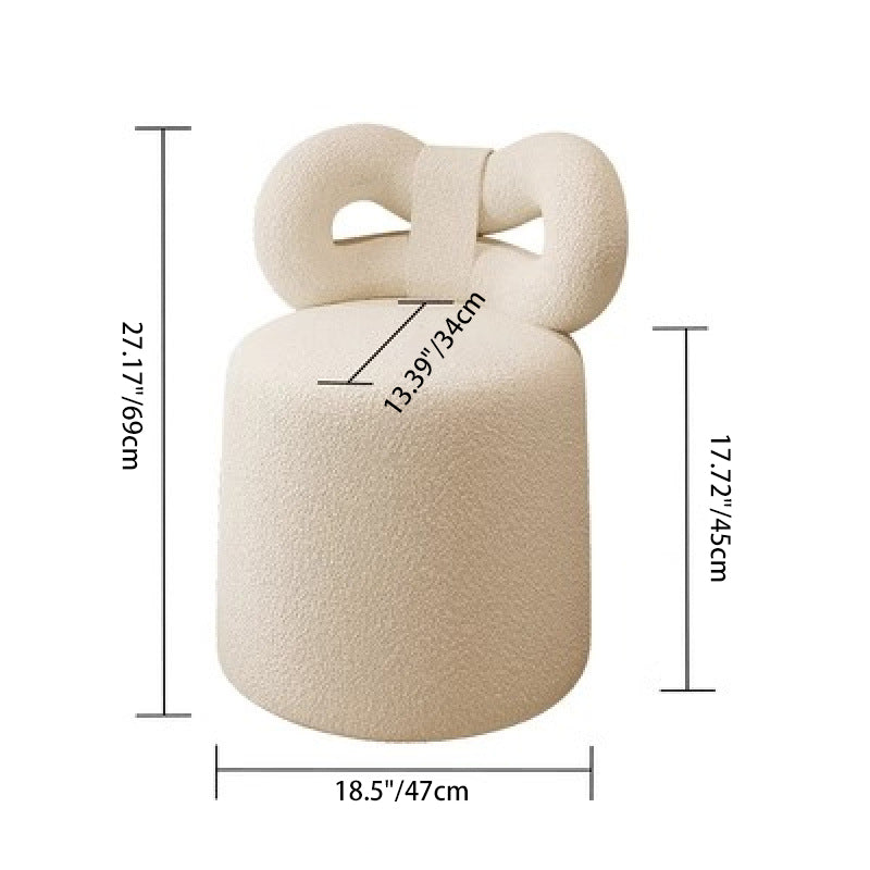 Taburete de tocador contemporáneo nórdico de crema con respaldo cilíndrico de lana de cordero de madera maciza sin brazos para dormitorio 