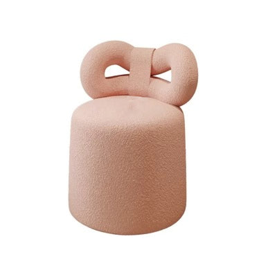 Taburete de tocador contemporáneo nórdico de crema con respaldo cilíndrico de lana de cordero de madera maciza sin brazos para dormitorio 