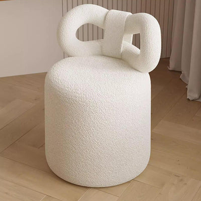 Taburete de tocador contemporáneo nórdico de crema con respaldo cilíndrico de lana de cordero de madera maciza sin brazos para dormitorio 