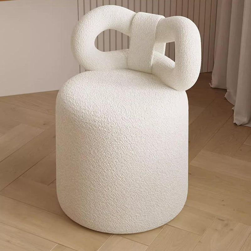 Taburete de tocador contemporáneo nórdico de crema con respaldo cilíndrico de lana de cordero de madera maciza sin brazos para dormitorio 