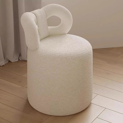 Taburete de tocador contemporáneo nórdico de crema con respaldo cilíndrico de lana de cordero de madera maciza sin brazos para dormitorio 