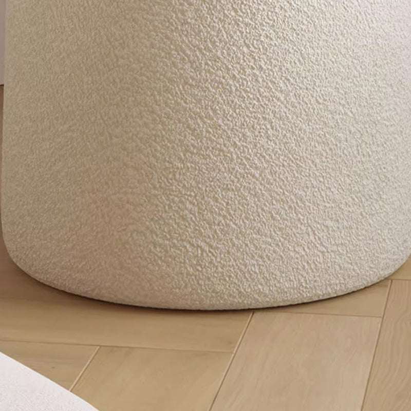 Taburete de tocador contemporáneo nórdico de crema con respaldo cilíndrico de lana de cordero de madera maciza sin brazos para dormitorio 