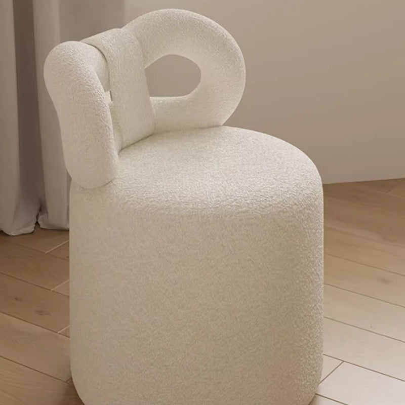 Taburete de tocador contemporáneo nórdico de crema con respaldo cilíndrico de lana de cordero de madera maciza sin brazos para dormitorio 