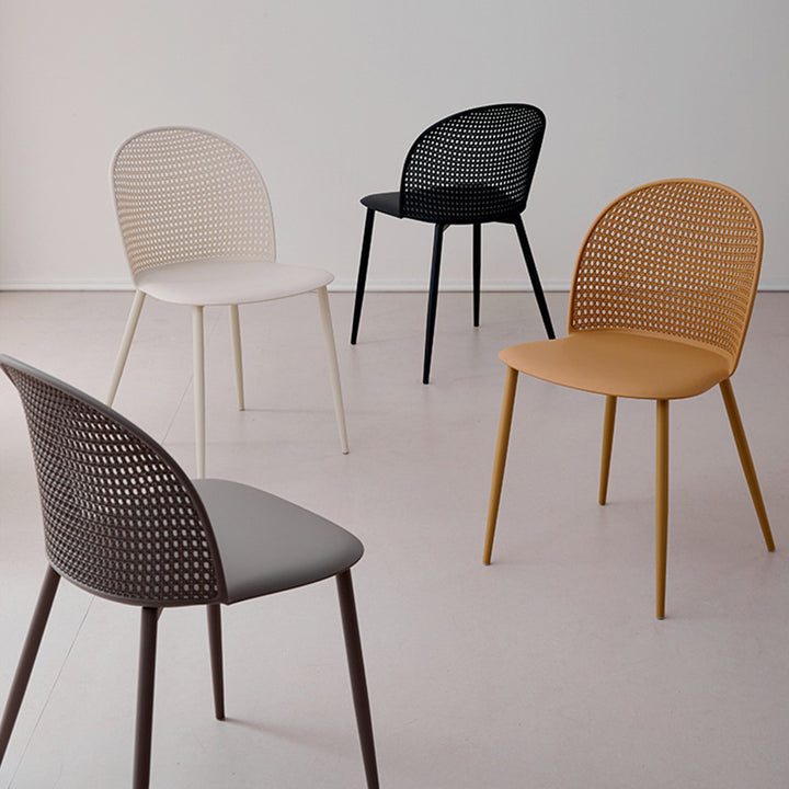 Moderner minimalistischer Bogen PP Webeisen Esszimmerstuhl Rückenlehne ohne Armlehnen für Esszimmer 