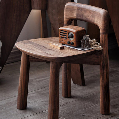 Contemporary Retro Square Walnut Low Stool Backrest Armless For Living Room