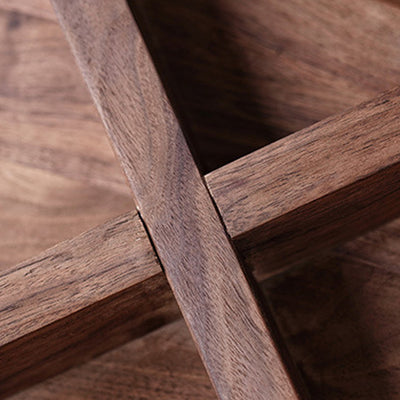 Contemporary Retro Square Walnut Low Stool Backrest Armless For Living Room